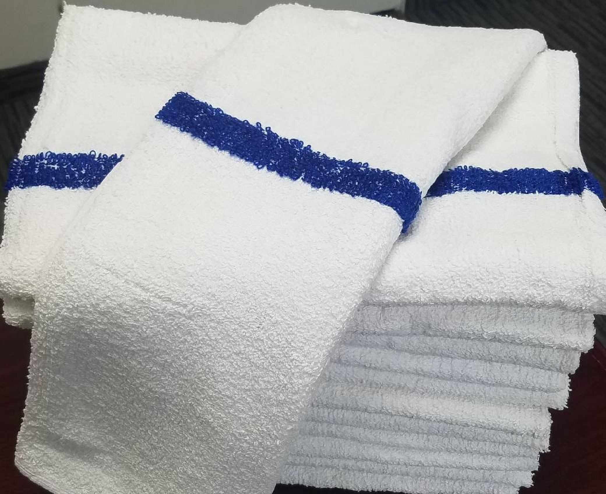 6 Large White Blue Center Stripe 24x48 Soft Bath Towels Perfect for Pool Gym Salon Hotel Motel Rental Room Soft Super Water Absorbent by Towels N More