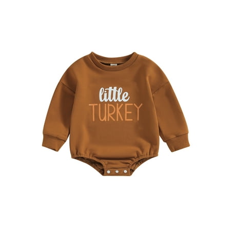 

Thaisu Baby Boys Casual Romper Brown Long Sleeve Crewneck Letter Print Playsuit