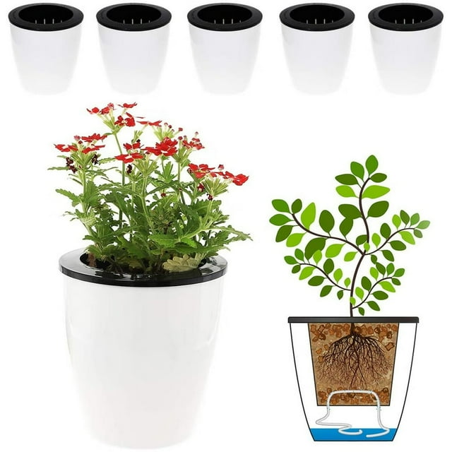 6 Pack Self Watering Pots for Indoor Plants 4.7 Inch Self Watering Flower Pot with Cotton Rope Decorative Plastic Plante