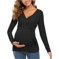thumbnail image 5 of Diufon Maternity Nursing Tops for Women Long Sleeve V Neck Tie Front Solid Color Shirts Soft Comfy Pregnancy Clothes, 5 of 5