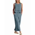 thumbnail image 2 of Women'S Pants Sets 2 Piece Outfits Sleeveless Round Neck Tank Tops Elastic Waist Wide Leg Gray-Blue XXL, 2 of 10