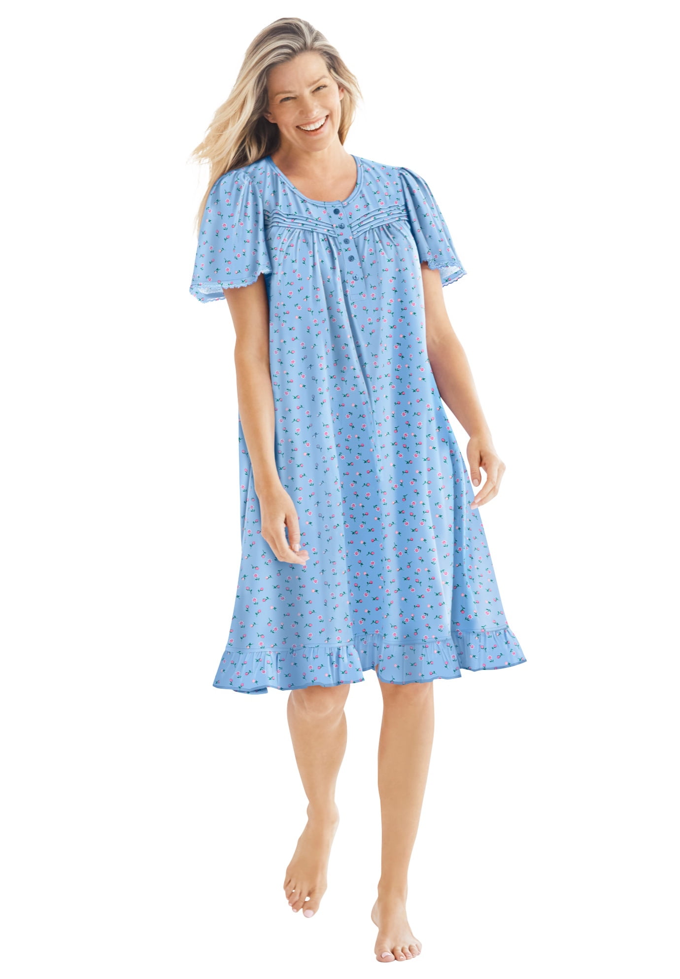 Dreams & Co. Women's Plus Size Short Floral Print Cotton Gown Pajamas