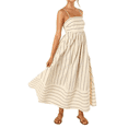 thumbnail image 1 of Vestido Holgado con Espalda A Rayas y Fruncido para Mujer, Tirantes Finos, Aberturas y Vuelo. Albaricoque L, 1 of 9