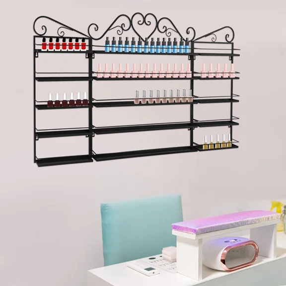 Nail Polish Shelf Display Rack Metal Wall Mount Storage Organizer Black 5 Tier