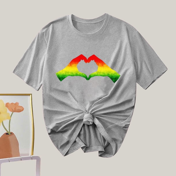 Puntoco Liquidación de camisetas cortas para mujer, camiseta de manga corta con cuello redondo y estampado informal a la moda para mujer