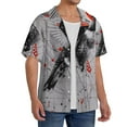 thumbnail image 2 of Uemuo Abstract Geometric Hummingbird Pattern Cotton Linen Short Sleeve Shirts,Casual Lightweight Button Down Shirts,Vacation Beach Summer Tops-Medium, 2 of 7