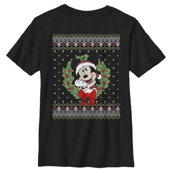Boy's Mickey & Friends Mickey and Friends Ugly Sweater Graphic Tee Black Small