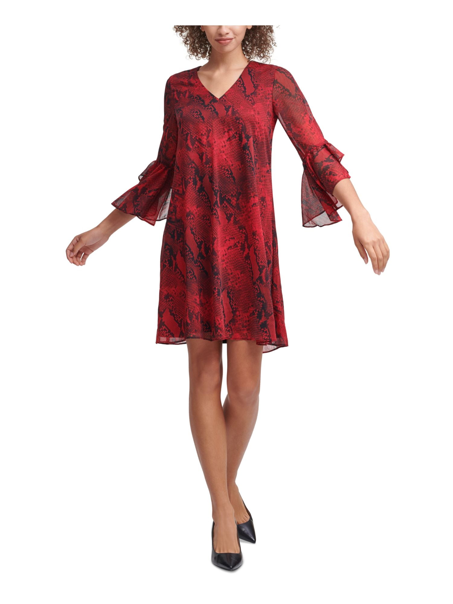 Calvin Klein Women's Animal Print Puff Shoulder Dress Wine Size 14 W main image 0