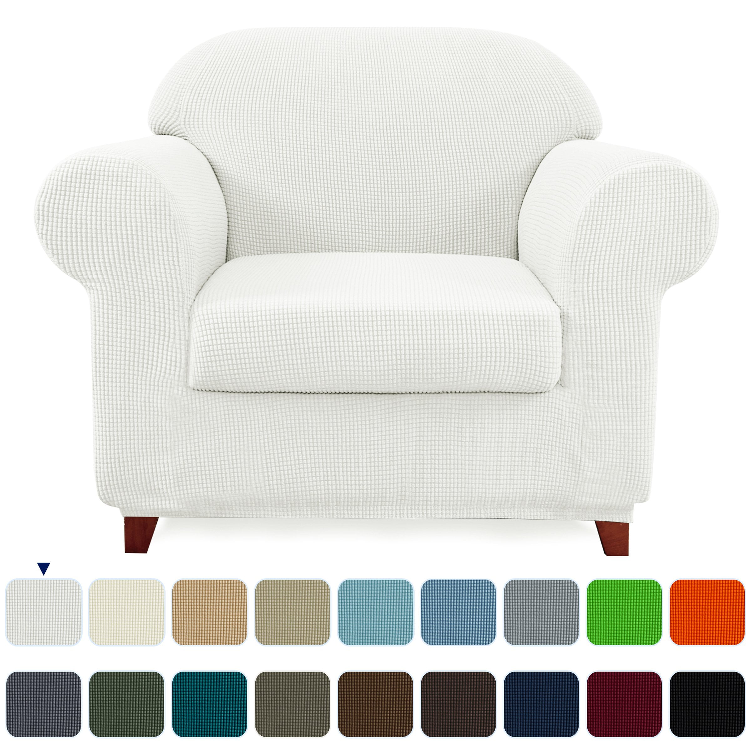 Subrtex 2-Piece Jacquard Fabric Stretch Sofa Slipcovers Chair, White Embossed 