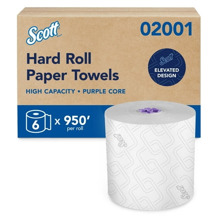 scott professional high-capacity hard roll paper towels  bulk (02001)  hardwound  elevated design  absorbency pockets  white  for scottbrand purple core dispensers (6 rolls at 950  each  5 700 /case)
