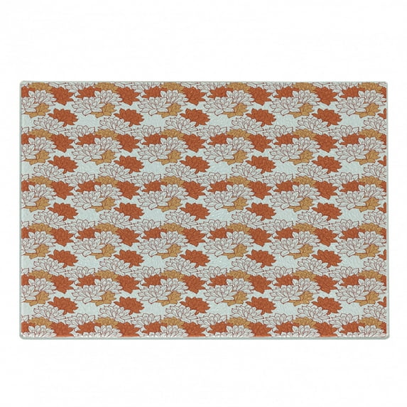 Lotus Flower Cutting Board, Abstract Lily Blossoms in Warm Colors Garden Feng Shui, Decorative Tempered Glass Cutting and Serving Board, Small Size, Pale Orange Vermilion, by Ambesonne