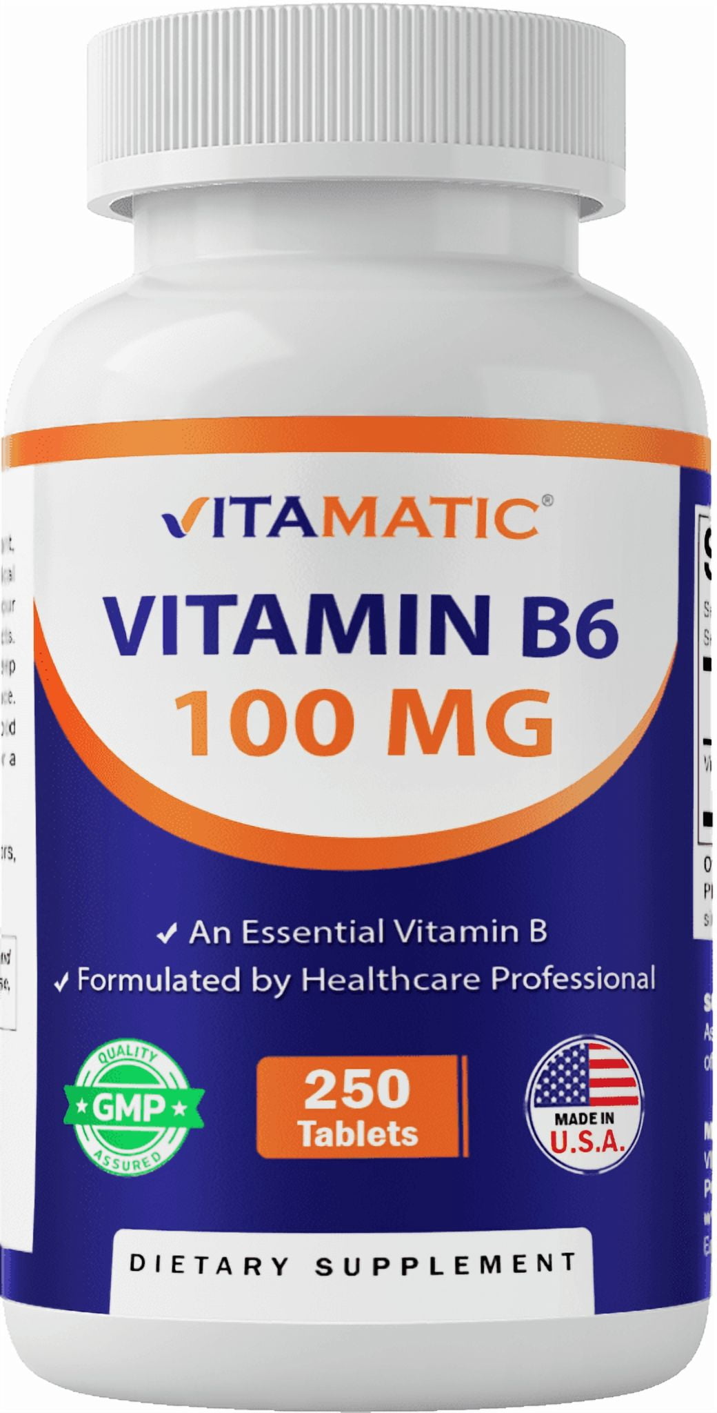 (3 pack) Vitamatic Vitamin B6 (Pyridoxine HCI), 100mg 250 Vegetarian Tablets - Promotes Energy Production, boosts Metabolism and Immune Health Support