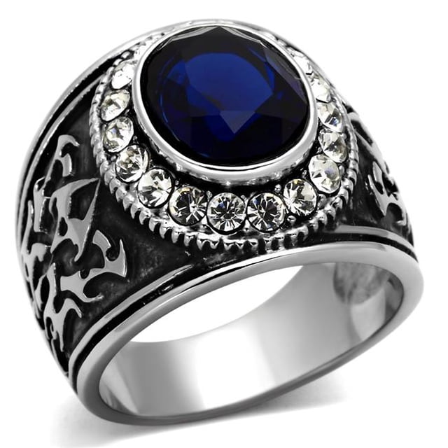Men High Polished Stainless Steel Ring with Synthetic in Montana - Size 9