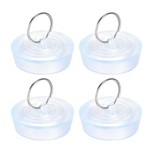 Tapón de fregadero de goma Uxcell, tapón de drenaje claro que se adapta a desagües de 1-3/4" a 1-13/16" con anillo colgante para bañeras y cocinas, paquete de 4