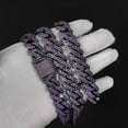 thumbnail image 2 of Solid Thick Big Iced Out Purple Cuban Link Chains, Width 15MM Hip Hop Miami Cuban Link Chain for Men, 16-24 Inch Sparkling Mens Necklace Chain, Gift Box Included, 2 of 6