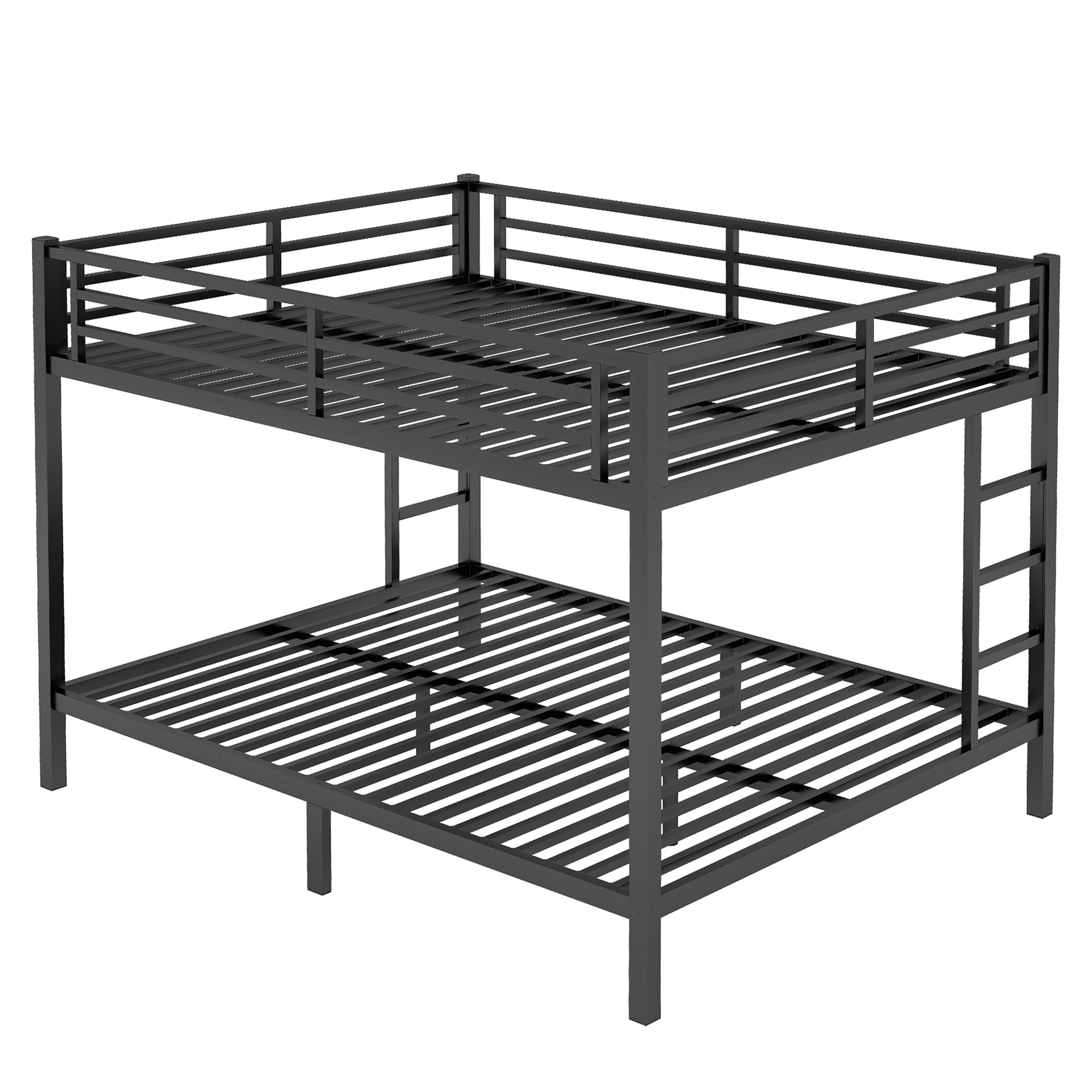 Queen over Queen Bunk Bed for Teens and Adults, Metal Bunk Bed with Ladders & Safety Guardrails, Space-Saving/Noise Reduced/No Box Spring Needed, Black