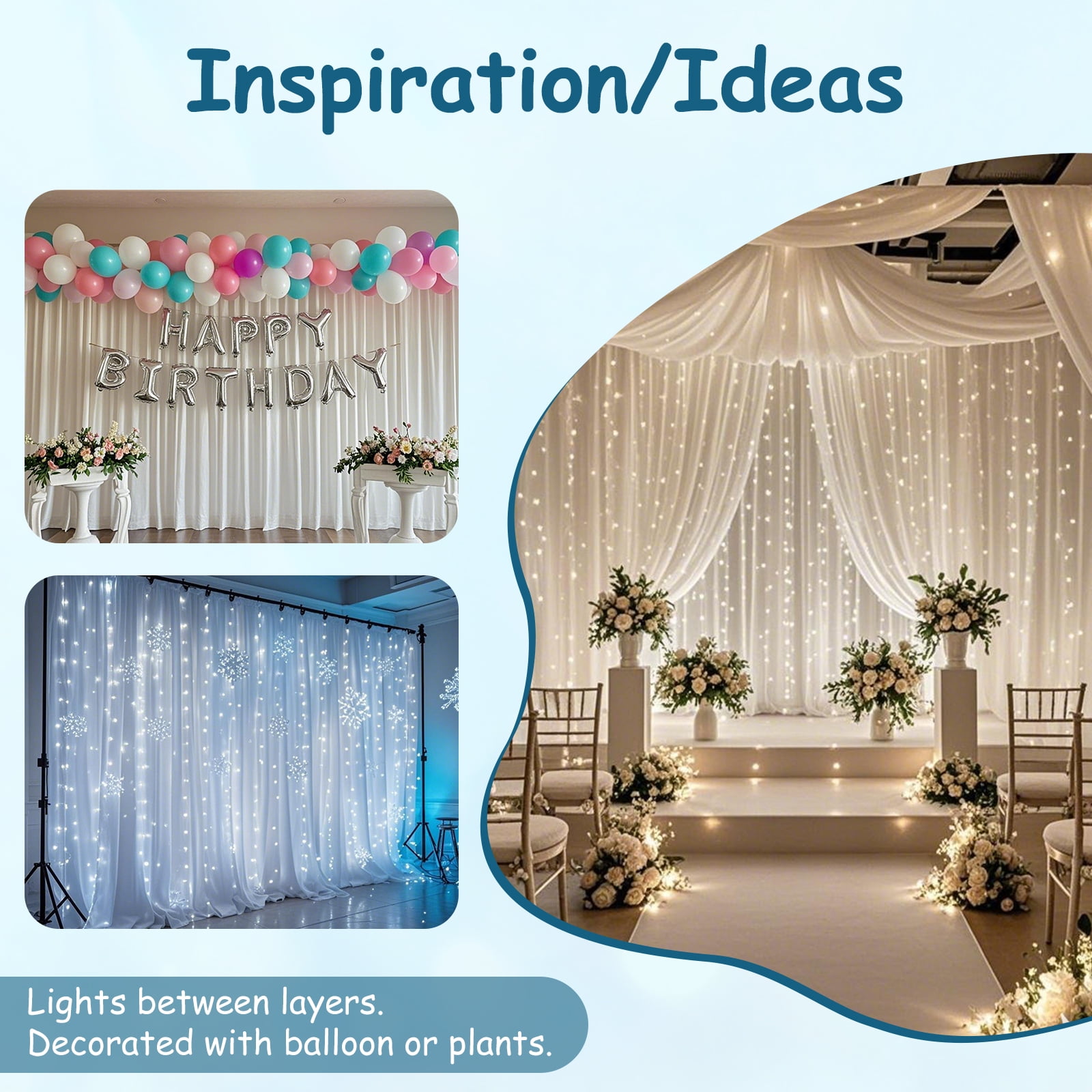 Two Layers Backdrop Made with One Piece Chiffon Tulle & Polyester for Professional Extra Wide Blackout Curtains (White, 25 x 10 ft)