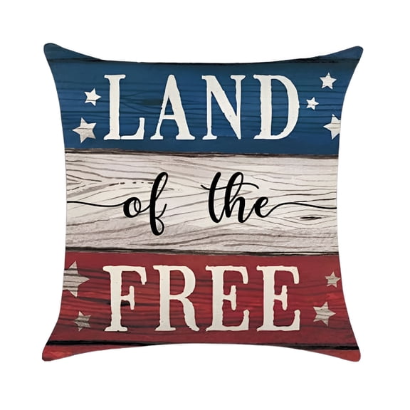 AUQ 2026 New Patriotic Independence Day Square Linen Pillow 18X18" Decorative Cushion for Sofa Bed Couch (Red White&Print)