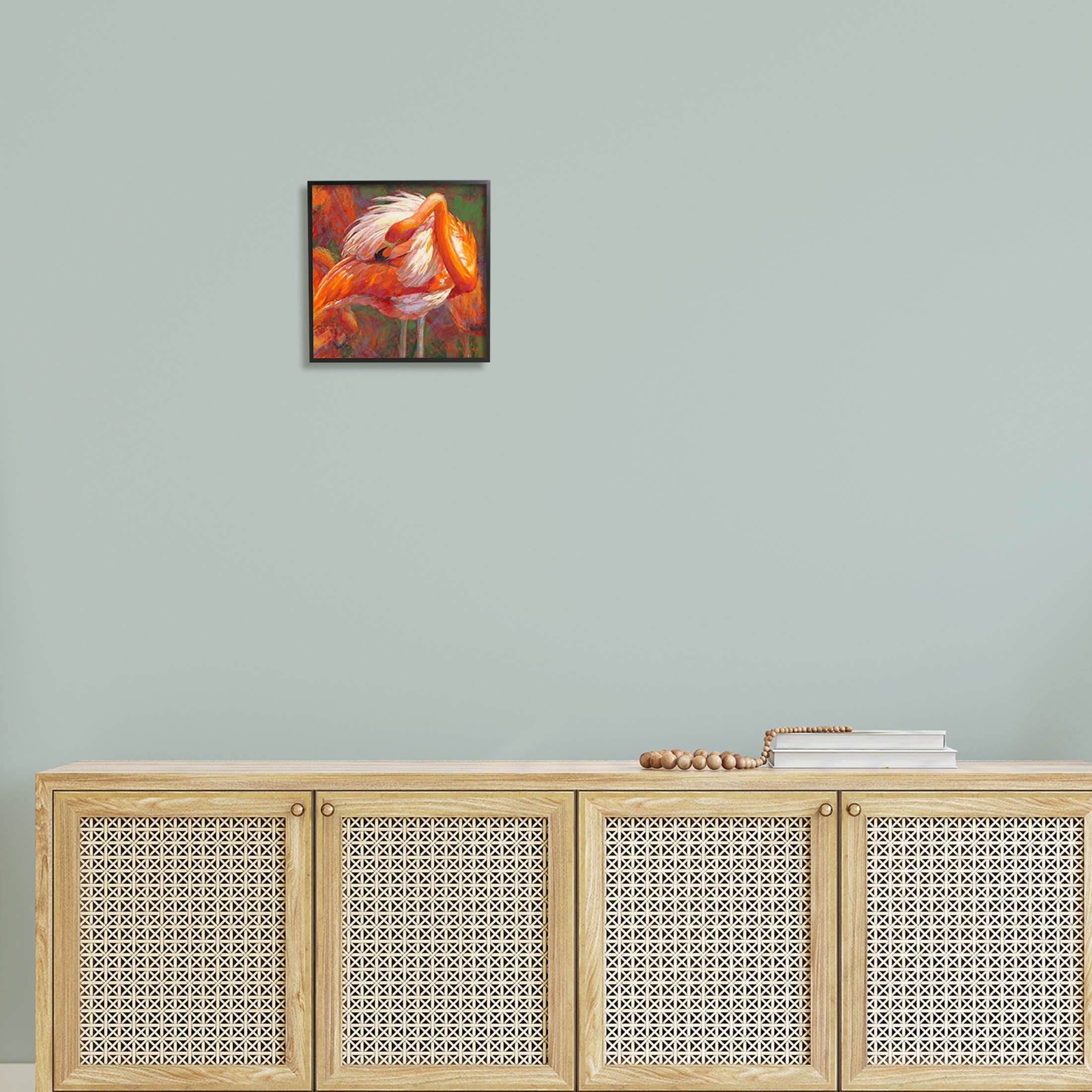 Preening Flamingo Wildlife Nature Animals & Insects Painting Black Framed Art Print Wall Art