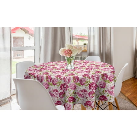 

Flowers Round Tablecloth Floral Theme Vintage Pink Peonies and Leaves Spring Nature Pattern Circle Table Cloth Cover for Dining Room Kitchen Decor 60 Pink White Olive Green by Ambesonne