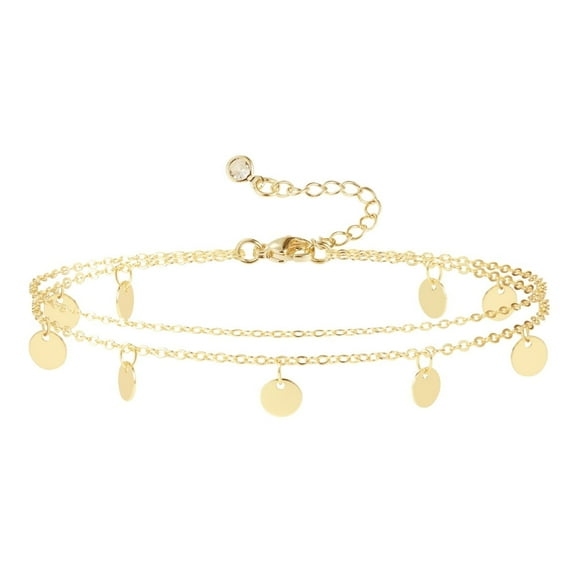 GOSFRY 14K Gold  Plated Anklet Bracelet for Women Layered Round Piece Pendant Bohemian Style Sparkling Beach Anklet Jewelry