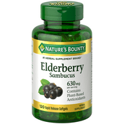Nature's Bounty Sambucus Elderberry 630 mg Softgels for Antioxidant Health, 120 Ct