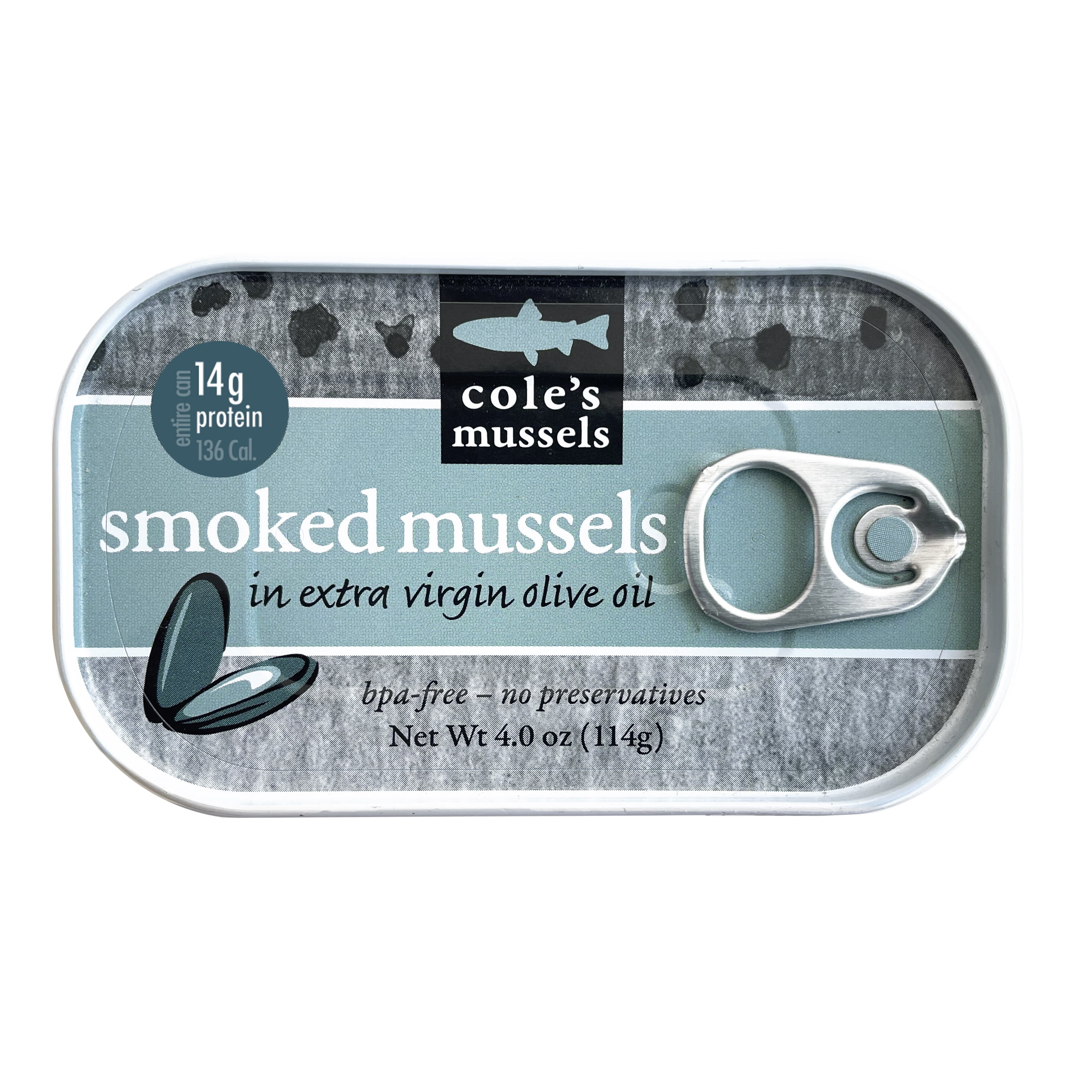COLES SMOKED MUSSELS CANNED IN EXTRA VIRGIN OLIVE OIL - Canned Mussels, High in Protein, Applewood Smoked, Hand-Packed Seafood, Gluten-Free - 4 oz (5 pack)