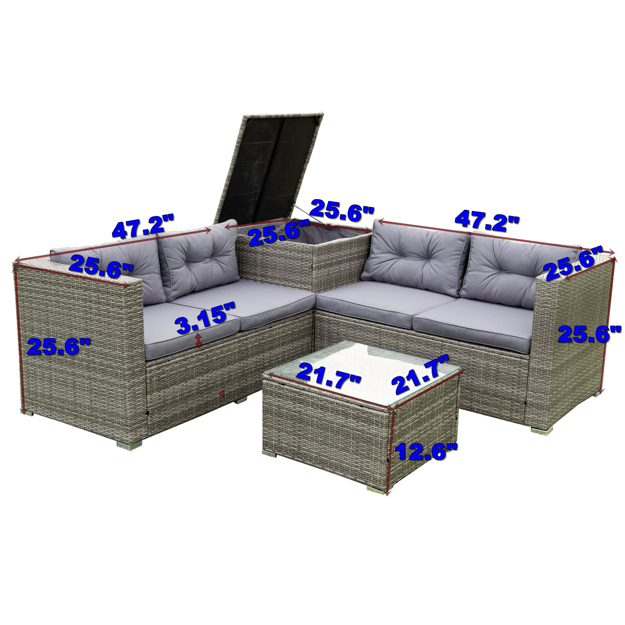 Highsound 4 Pcs Patio Rattan Wicker Furniture set, Outdoor All-Weather PE Wicker Conversation Set with Coffee Table