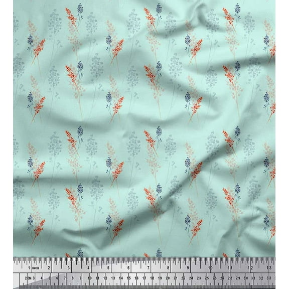 Soimoi Green Cotton Duck Fabric Plant & Floral Printed Fabric 1 Yard 42 Inch Wide