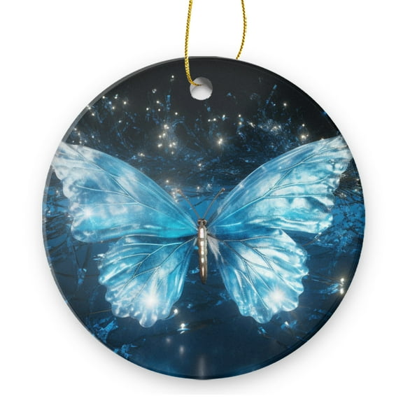 Giant Blue Glass Butterfly Flying In The Night Sky - Christmas Ornament Xmas Keepsake Ceramic Ornaments Holiday Decorations for Tree Christmas Gift Ideas 2.95in
