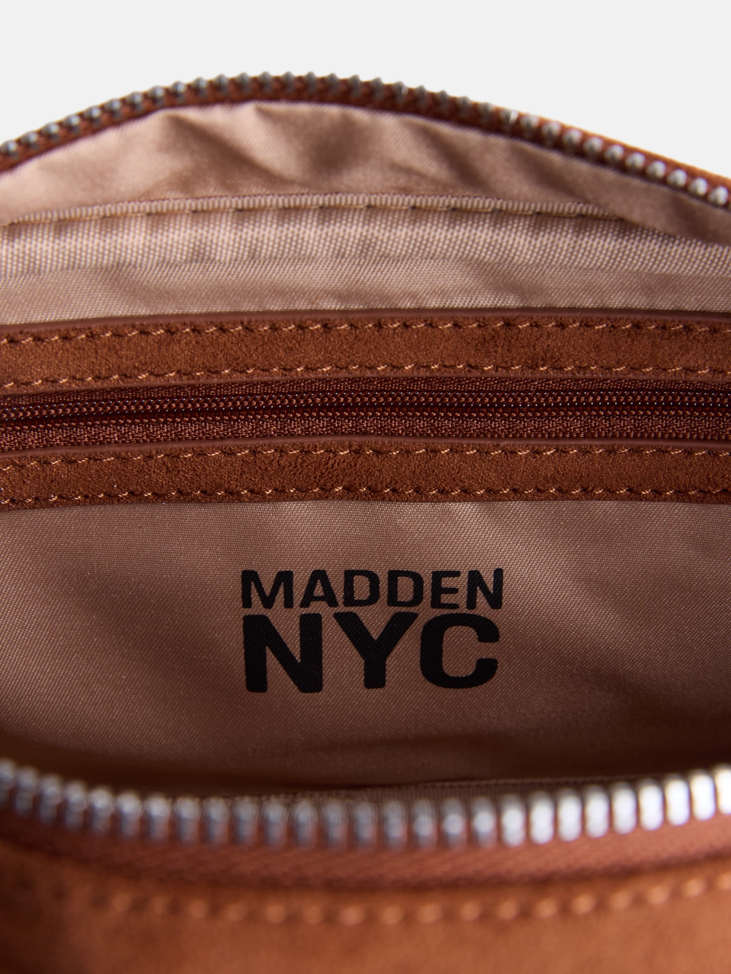 Madden NYC Women's Faux Suede East West Bowling Bag, Cognac