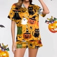 thumbnail image 6 of Ulitacool Womens Sexy Pajamas Halloween Lapel Pumpkin Print Sleepwear Top And Pants Jammies Short Sleeve Nightwear Autummn Winter Comfy Clothes L Orange, 6 of 7