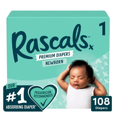 Rascal   Friends Premium Diapers, Size 1, 108 Count Absorbing Diaper