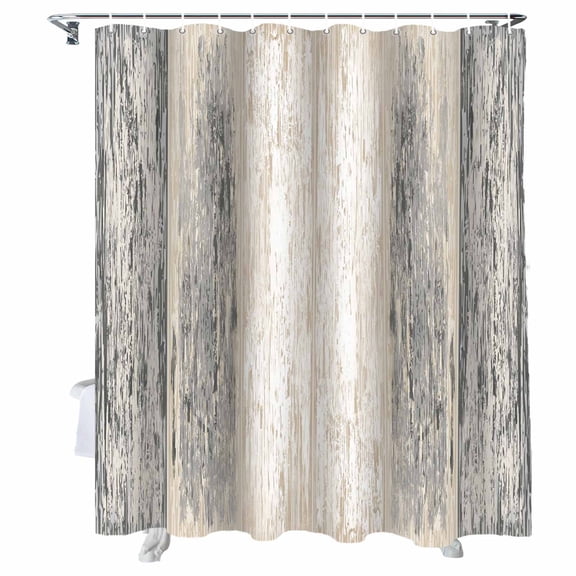Shower Curtain Gray Wood Grain Bathroom Curtains with Hooks, Waterproof Fabric Retro Wooden Lines Bath Shower Curtains Set for Bathroom Bathtubs Decor 72x84 Inch