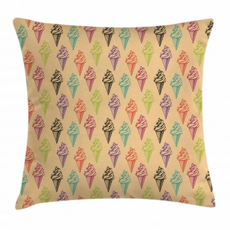 Ice Cream Decor Throw Pillow Cushion Cover, Modern Stylized Trendy Cone Icons with Grunge Color Effects Artsy Print, Decorative Square Accent Pillow Case, 20 X 20 Inches, Multicolor, by Ambesonne