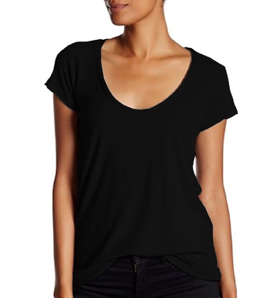 James Perse Black Deep Scoop Neck T 