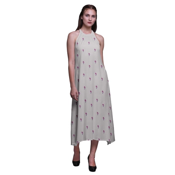 Bimba Block Causal Long Backless Halter Neck Dress Women Printed Beach Dress-X-Large