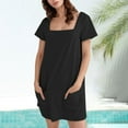 thumbnail image 2 of HXWCHs Robe à Col Rond Robe d'Été Décontractée pour Femmes Tenue à Col Rond Couleur Unie Confortable Respirante Élégante avec Leggings Noir G, 2 of 5