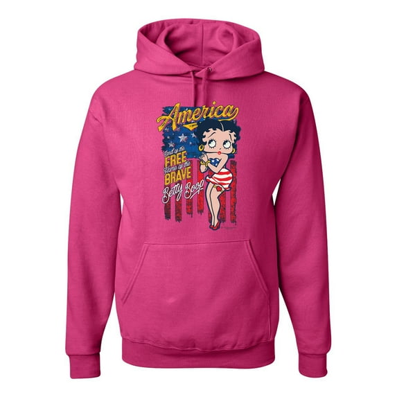 Wild Bobby, Betty Boop America Land of the Free Home of the Brave Betty Boop Unisex Hoodie Sweatshirt, Fuschia, X-Large