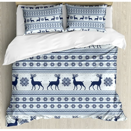 Nordic Duvet Cover Set Pixel Art Style Christmas Pattern With