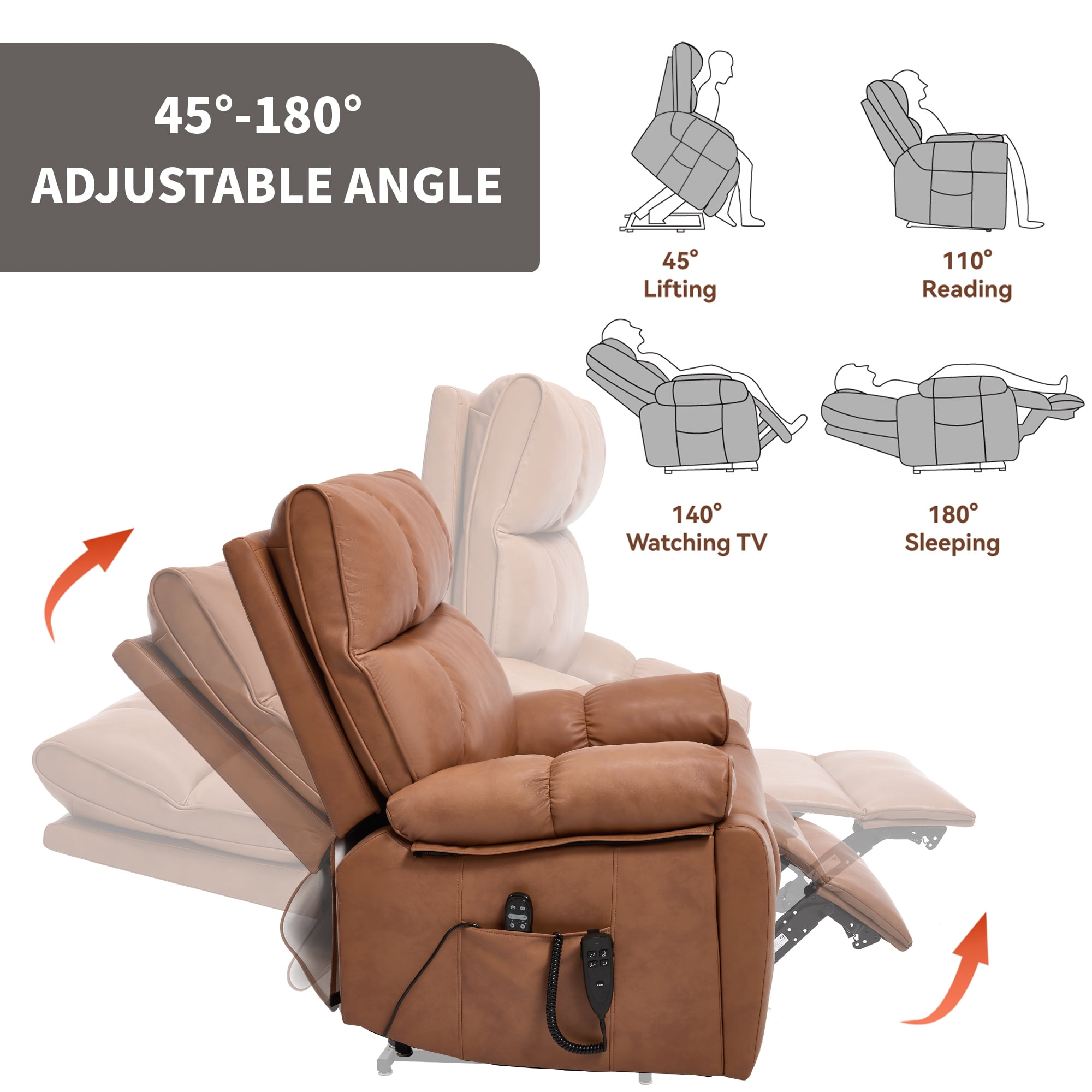 Alvantor Large Power Lift Recliner Chair for Elderly UP Leather Electric Recliners Chair with Massage and Heat for Living Room Orange
