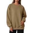 thumbnail image 7 of Garbnen Crew Neck Sweatshirt for Women Fleece Lined Long Sleeve Shirt for Women Casual Fall Winter Warm Oversized Fashion Pullover Shirts for Women Khaki XL, 7 of 7