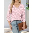 thumbnail image 2 of Womens 3/4 Sleeve Tops with Buttons V-Neck Summer Outfits Casual Shirts Beach Vacation Fall Clothes 2025 Pink Print M, 2 of 5