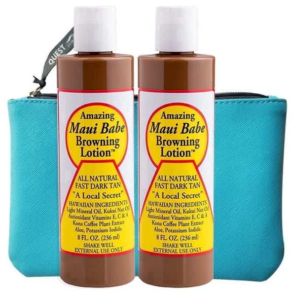 Amazing Maui Babe Browning Lotion 8oz (2 Pack) with Quest Skincare Make-up bag