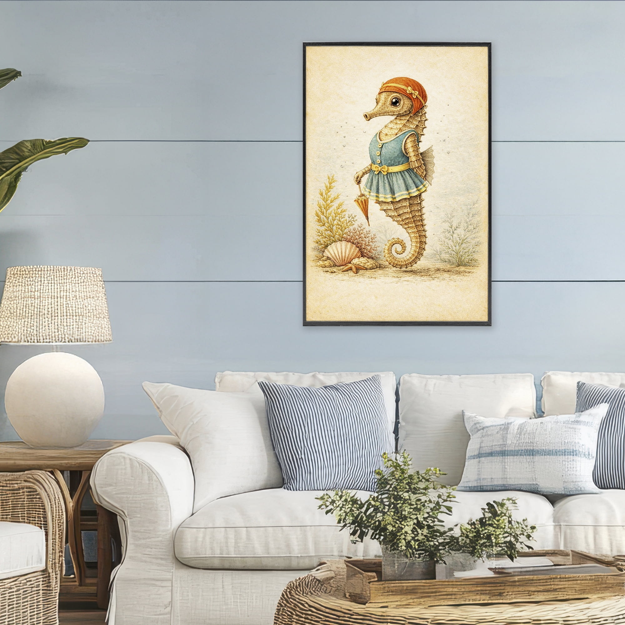 Stupell Industries Maritime Bathing Society Seahorse Black Framed Giclee Art, design by Grotto Studios
