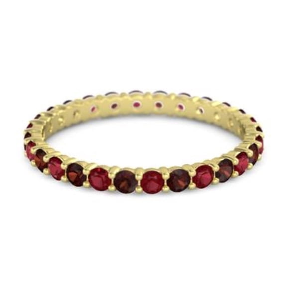 925 Sterling Silver Round Ruby Garnet Yellow Plated Eternity Band Ring