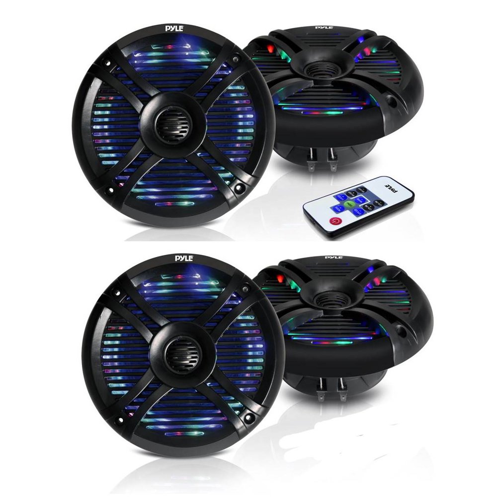 Pyle PLMRX68LEB 6.5 Inch 500 Watt Marine Boat LED Light Black Speakers