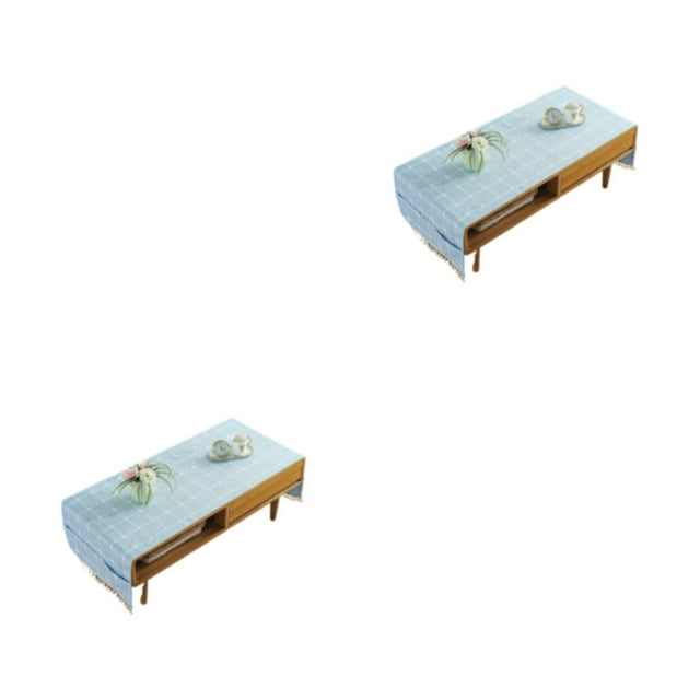 Shengyu 1/2/3/5 Cotton Linen Tablecloth Rectangular TV Cabinet Coffee Desktop Fringe Waterproof Table Cloth for Dining Hall Garden 60*160cm,Embroider/Light blue 2PCS
