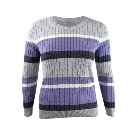 Karen Scott Women's Petite Cotton Striped Sweater (PXL, Purple Combo)