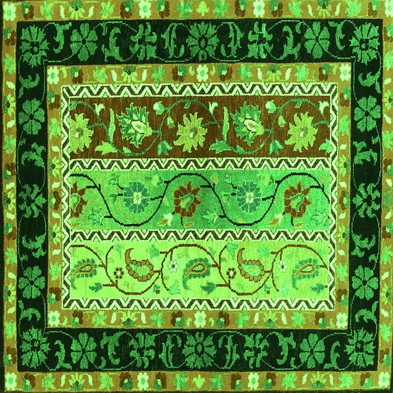 Ahgly Company Indoor Square Abstract Green Contemporary Area Rugs, 5' Square